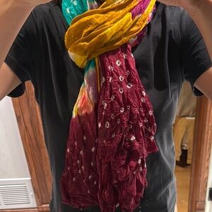 Multicolor Scarf with Embroidered Details made with Indian silk